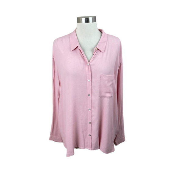 J. Jill NEW Pink Ros Quartz Rayon Long Sleeve Button Front Shirt Size XLP - Picture 1 of 4